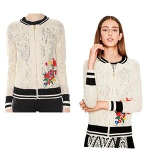 Desigual Embroidered Zipper Cardigan